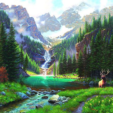 Elk at the Waterfall 1000 piece Jigsaw Puzzle