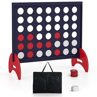 Wooden 4-in-a-row Game Set with 42 pc Chips and 600D Oxford Fabric Carrying Bag