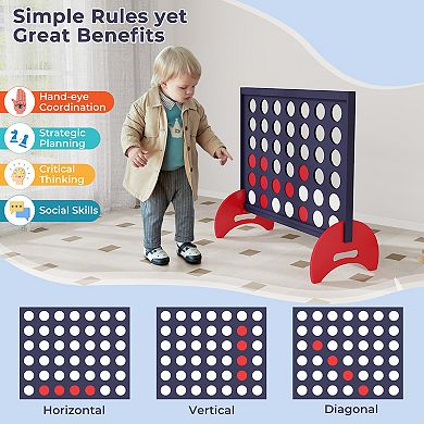 Wooden 4-in-a-row Game Set with 42 PCS Chips and 600D Oxford Fabric Carrying Bag