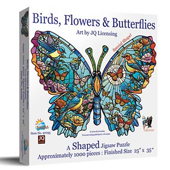 Birds, Flowers and Butterflies 1000 pc Shaped Jigsaw Puzzle