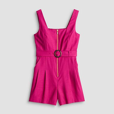 Women's Nine West Zip Front Square Neck Romper
