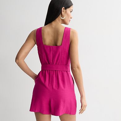 Women's Nine West Zip Front Square Neck Romper