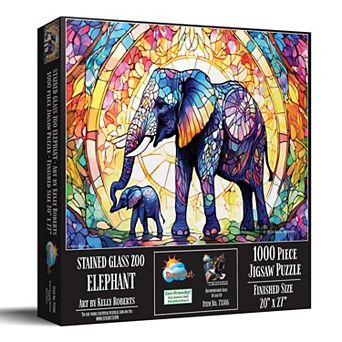 Stained Glass Zoo Elephants 1000 pc Jigsaw Puzzle