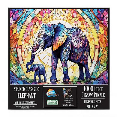 Stained Glass Zoo Elephants 1000 piece Jigsaw Puzzle