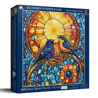 Bluebirds Stained Glass 500 pc Jigsaw Puzzle for Adults