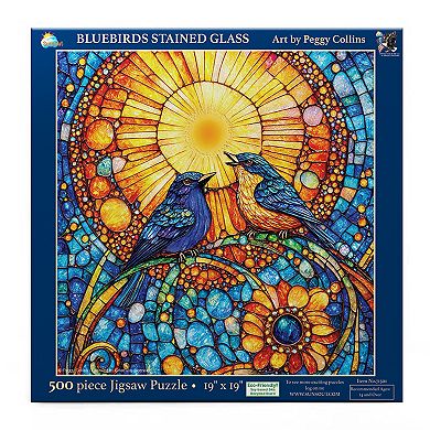 Bluebirds Stained Glass 500 piece Jigsaw Puzzle for Adults