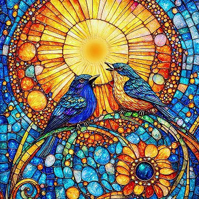 Bluebirds Stained Glass 500 piece Jigsaw Puzzle for Adults