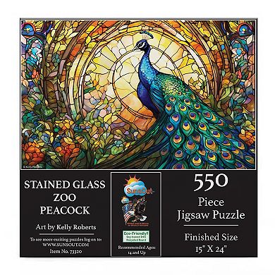 Stained Glass Zoo Peacock 550 piece Jigsaw Puzzle