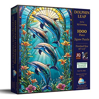 Dolphin Leap Stained Glass 1000 pc Jigsaw Puzzle for Adults