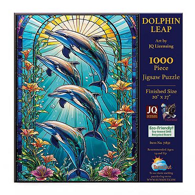 Dolphin Leap Stained Glass 1000 piece Jigsaw Puzzle for Adults