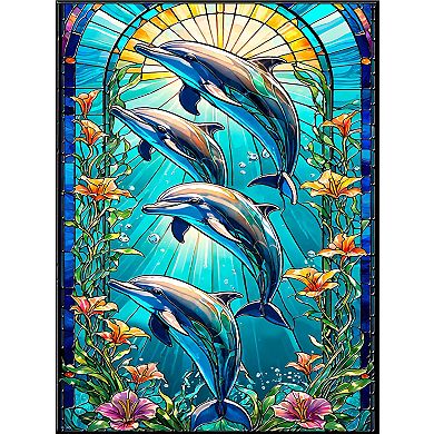 Dolphin Leap Stained Glass 1000 piece Jigsaw Puzzle for Adults