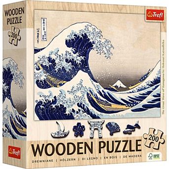 Trefl Wood Craft 200 pc Wooden Puzzle - The Great Wave off Kanagawa - Hokusai Katsushika