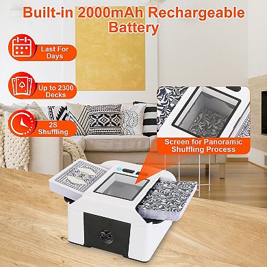 2 Deck Rechargeable Automatic Card Shuffler, Professional Poker & UNO Shuffler with Modes
