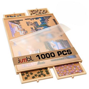 Jumbl 1000 pc Puzzle Board with Drawers, Lazy Susan & Cover - Rotating Wooden Jigsaw Puzzle Table