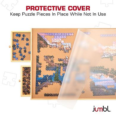 Jumbl 1000-Piece Puzzle Board with Drawers, Lazy Susan & Cover - Rotating Wooden Jigsaw Puzzle Table