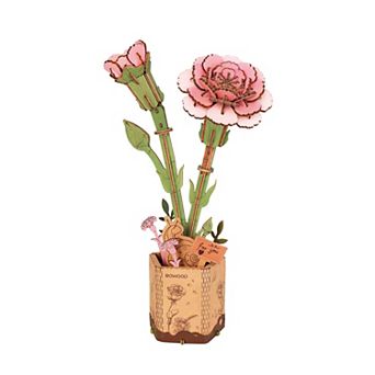DIY 3D Wood Puzzle Pink Carnation 124 pc