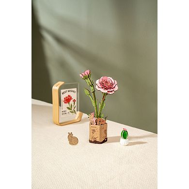 DIY 3D Wood Puzzle Pink Carnation 124pcs