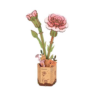 DIY 3D Wood Puzzle Pink Carnation 124pcs
