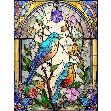 Stained Glass Flowers and Bluebirds 500 piece Jigsaw Puzzle