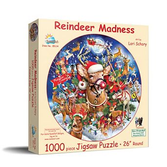 Reindeer Madness 1000 pc Round Jigsaw Puzzle