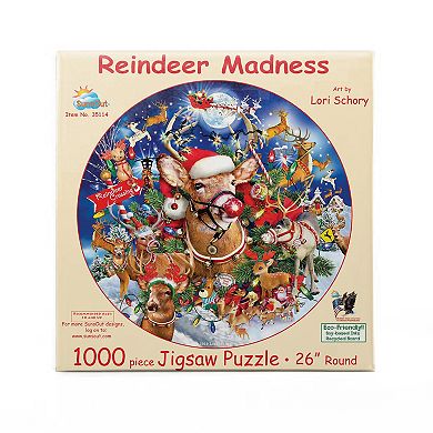 Reindeer Madness 1000 piece Round Jigsaw Puzzle