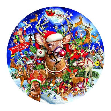 Reindeer Madness 1000 piece Round Jigsaw Puzzle