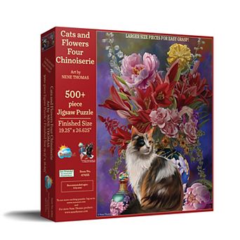 Cats and Flowers Four Chinoiserie 500 pc Large Pieces Jigsaw Puzzle