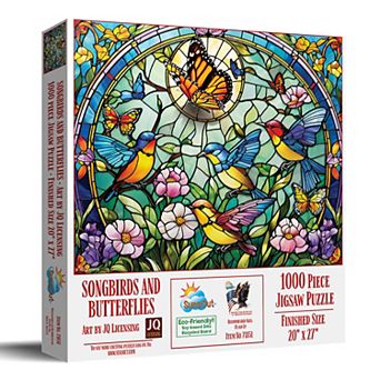 Songbirds and Butterflies Stained Glass 1000 pc Jigsaw Puzzle