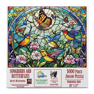 Songbirds and Butterflies Stained Glass 1000 piece Jigsaw Puzzle