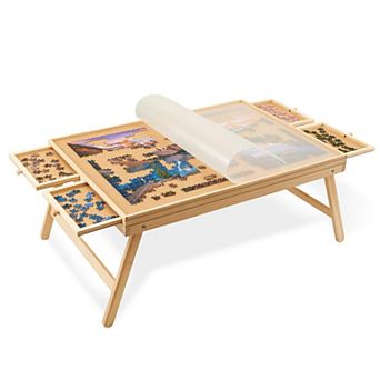Jumbl 1000 pc Puzzle Board with Drawers, Foldable Legs & Cover - Wooden Jigsaw Puzzle Table