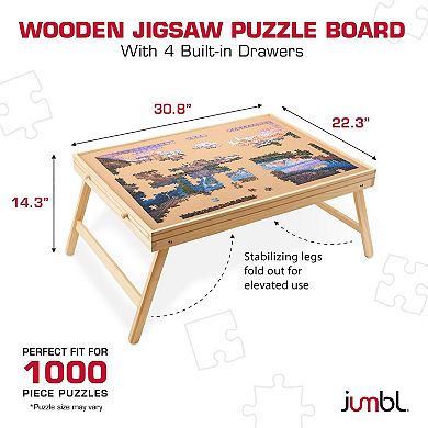 Jumbl 1000-Piece Puzzle Board with Drawers, Foldable Legs & Cover - Wooden Jigsaw Puzzle Table