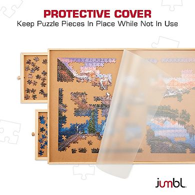 Jumbl 1000-Piece Puzzle Board with Drawers, Foldable Legs & Cover - Wooden Jigsaw Puzzle Table