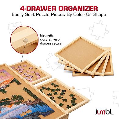 Jumbl 1000-Piece Puzzle Board with Drawers, Foldable Legs & Cover - Wooden Jigsaw Puzzle Table