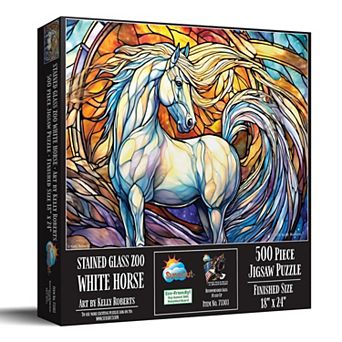 Stained Glass Zoo White Horse 500 pc Jigsaw Puzzle