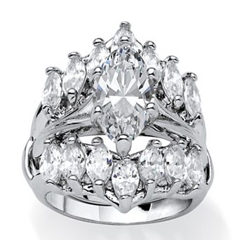 PalmBeach Jewelry 5.98 TCW Marquise-Cut Cubic Zirconia Jacket Bridal Set in Silvertone