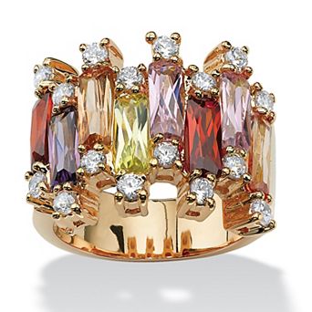 PalmBeach Jewelry 7.44 TCW Emerald-Cut Multicolor Cubic Zirconia Yellow Gold-Plated Ring
