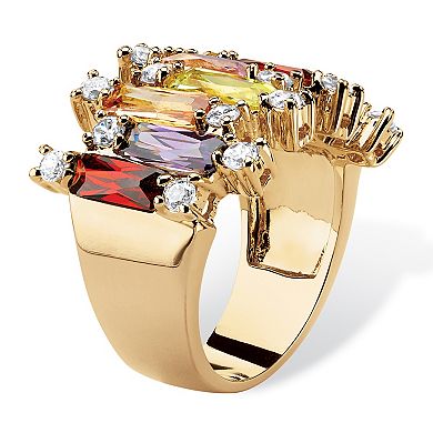 PalmBeach Jewelry 7.44 TCW Emerald-Cut Multicolor Cubic Zirconia Yellow Gold-Plated Ring
