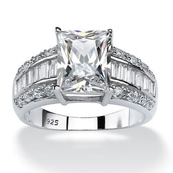 PalmBeach Jewelry 4.95 TCW Emerald-Cut Cubic Zirconia Ring in Platinum-plated Sterling Silver