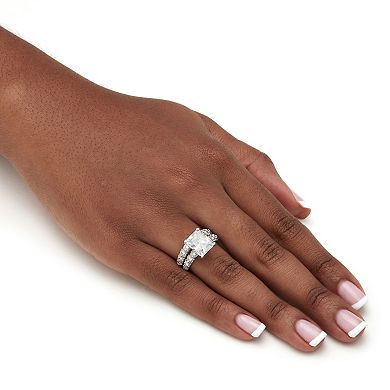 PalmBeach Jewelry 6.50 TCW Emerald-Cut Cubic Zirconia Platinum-Plated Wedding Band Set