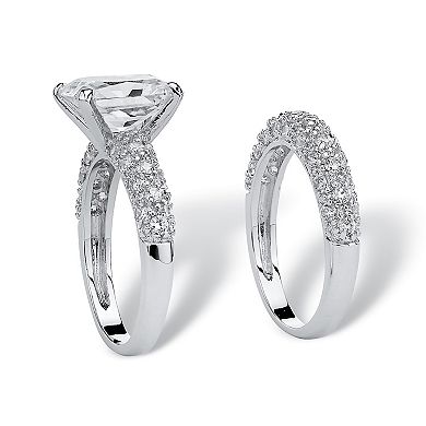 PalmBeach Jewelry 6.50 TCW Emerald-Cut Cubic Zirconia Platinum-Plated Wedding Band Set