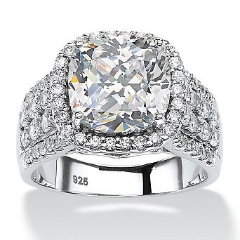 PalmBeach Jewelry 3.68 ct w. Cubic Zirconia Platinum-plated Sterling Silver Halo Engagement Ring