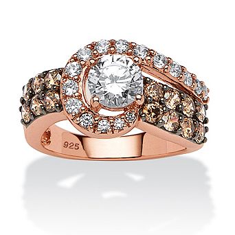 PalmBeach Jewelry 2.49 TCW Round CZ and Brown CZ Ring in Rose Gold-plated Sterling Silver