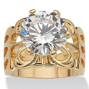PalmBeach Jewelry 6 TCW Round Cubic Zirconia Gold-Plated Engagement Filigree Solitaire Ring