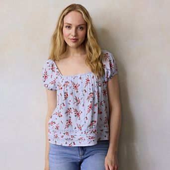 Petite LC Lauren Conrad Puff Sleeve Squareneck Blouse