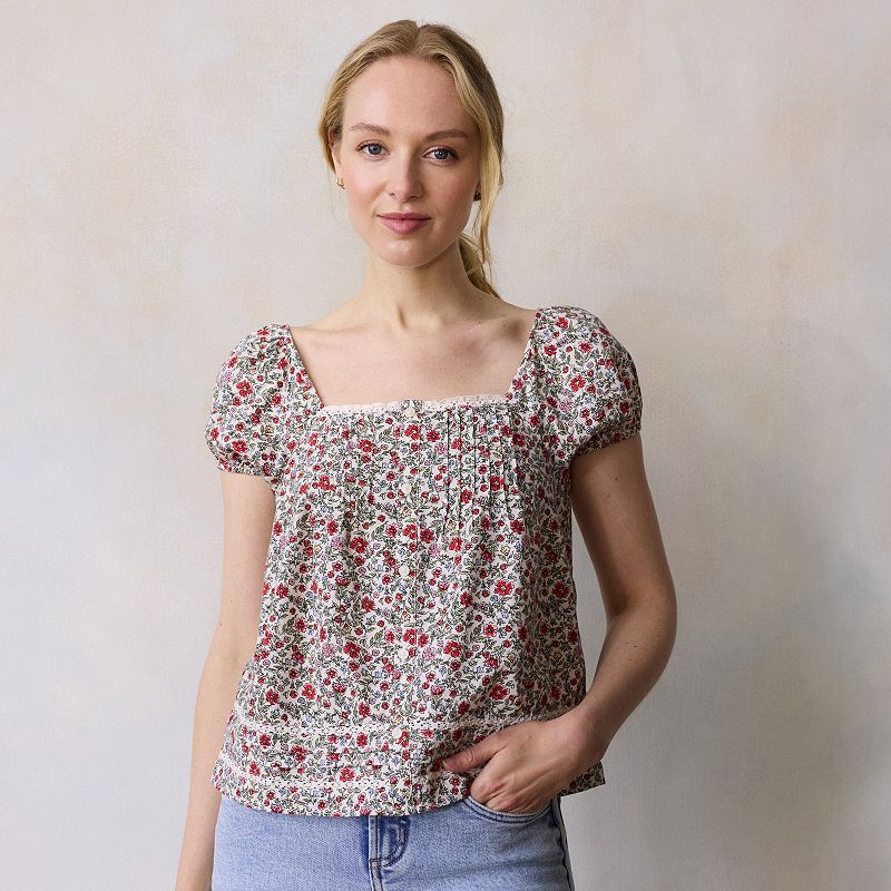 Petite LC Lauren Conrad Puff Sleeve Squareneck Blouse, Women's,