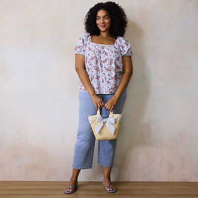 Plus Size LC Lauren Conrad Puff Sleeve Squareneck Blouse