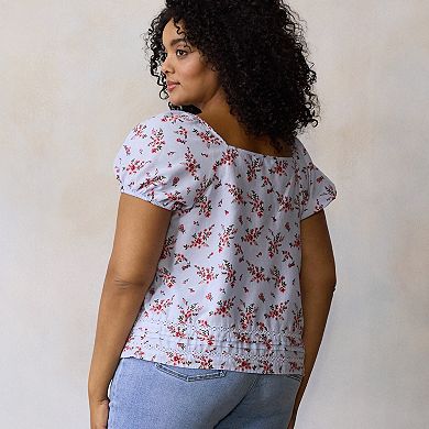 Plus Size LC Lauren Conrad Puff Sleeve Squareneck Blouse