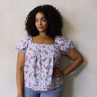 Plus Size LC Lauren Conrad Puff Sleeve Squareneck Blouse