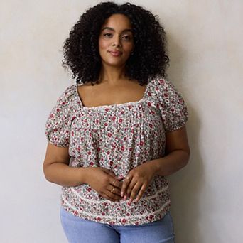 Plus Size LC Lauren Conrad Puff Sleeve Squareneck Blouse