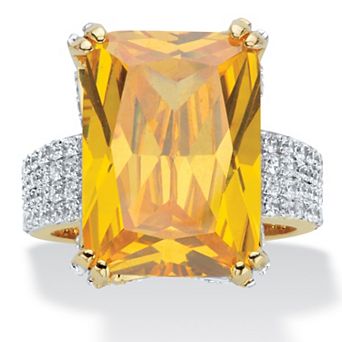 PalmBeach Jewelry 21.40 ct w. Emerald-Cut Yellow and White Cubic Zirconia Gold-Plated Ring